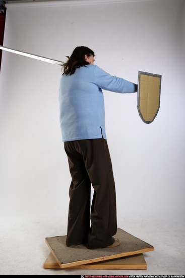 Woman Old Chubby White Fighting with sword Standing poses Casual