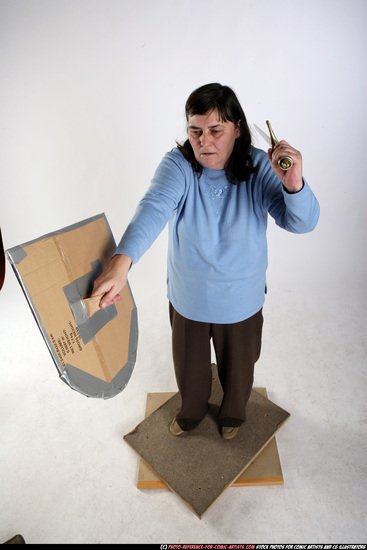 Woman Old Chubby White Fighting with sword Standing poses Casual