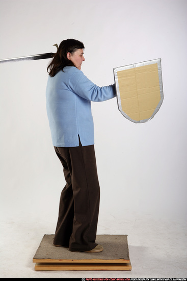 Woman Old Chubby White Fighting with sword Standing poses Casual