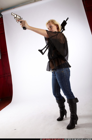 Woman Young Athletic White Fighting with gun Standing poses Casual