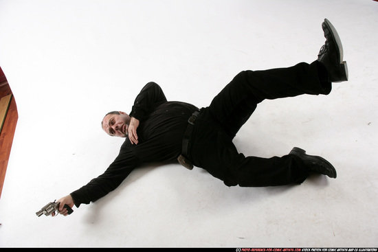 Man Old Chubby White Fighting with gun Laying poses Casual