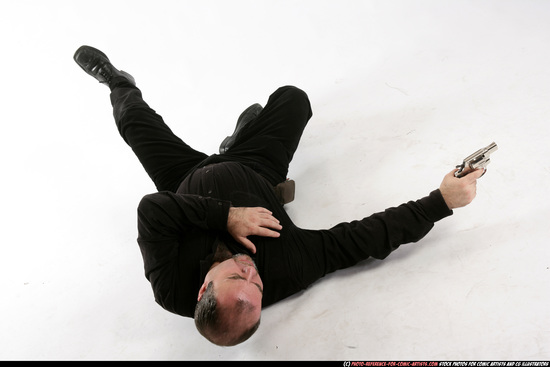 Man Old Chubby White Fighting with gun Laying poses Casual