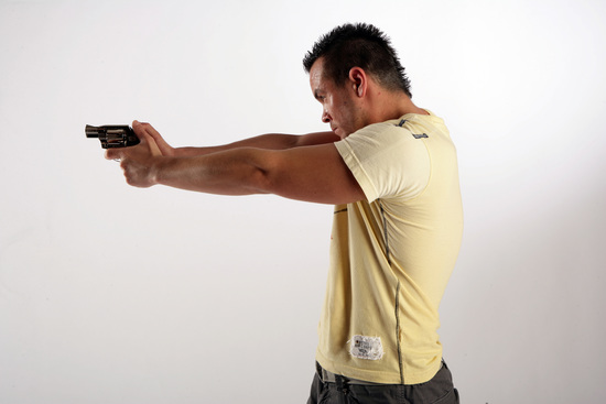 Man Adult Athletic White Fighting with gun Standing poses Sportswear