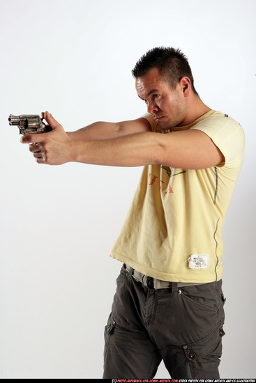 Man Adult Athletic White Fighting with gun Standing poses Sportswear