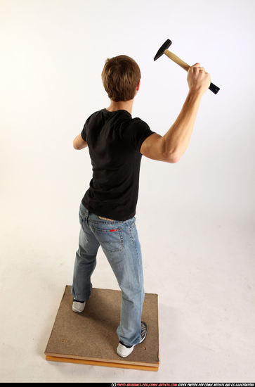 Man Young Athletic White Fighting with hammer Standing poses Sportswear