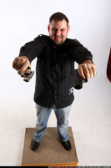 Man Adult Chubby White Fighting with gun Standing poses Casual