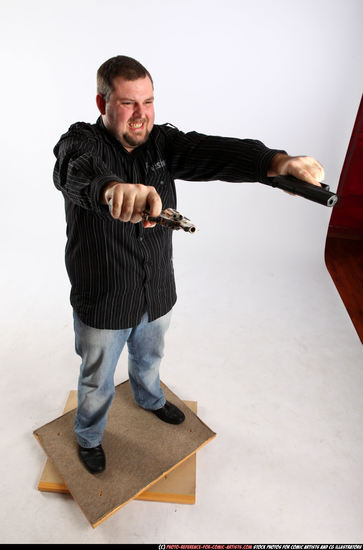 Man Adult Chubby White Fighting with gun Standing poses Casual