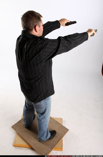 Man Adult Chubby White Fighting with gun Standing poses Casual