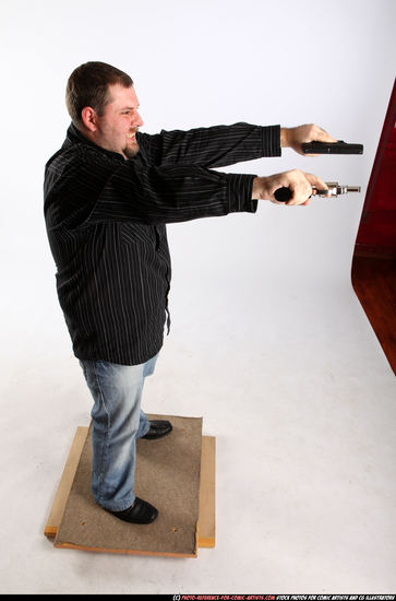 Man Adult Chubby White Fighting with gun Standing poses Casual