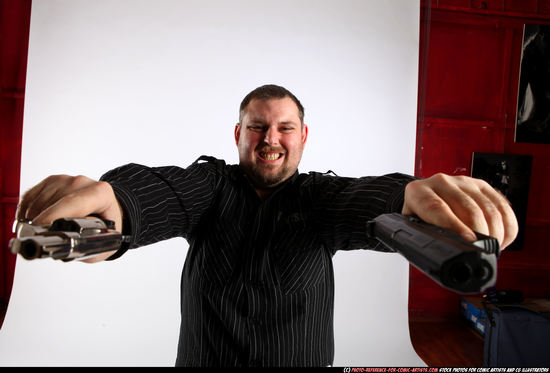 Man Adult Chubby White Fighting with gun Standing poses Casual