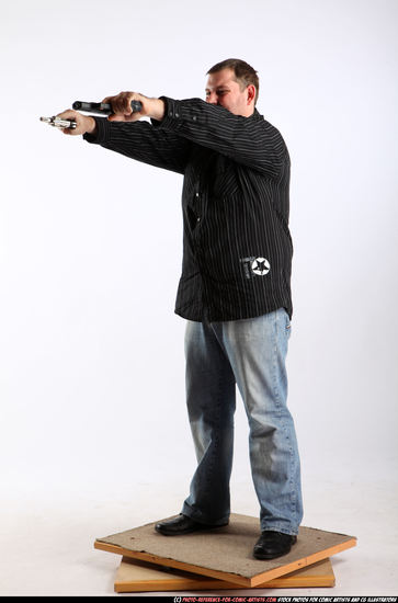 Man Adult Chubby White Fighting with gun Standing poses Casual