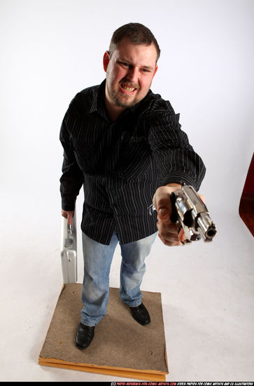 Man Adult Chubby White Fighting with gun Standing poses Casual