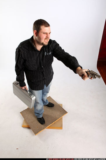 Man Adult Chubby White Fighting with gun Standing poses Casual