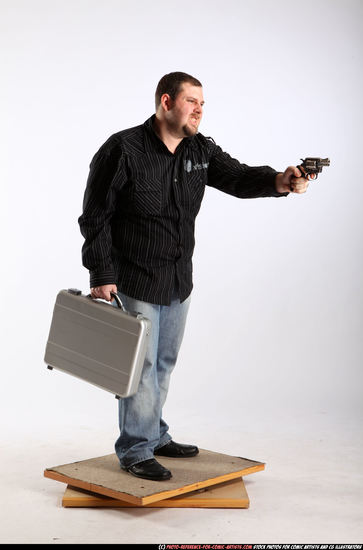 Man Adult Chubby White Fighting with gun Standing poses Casual