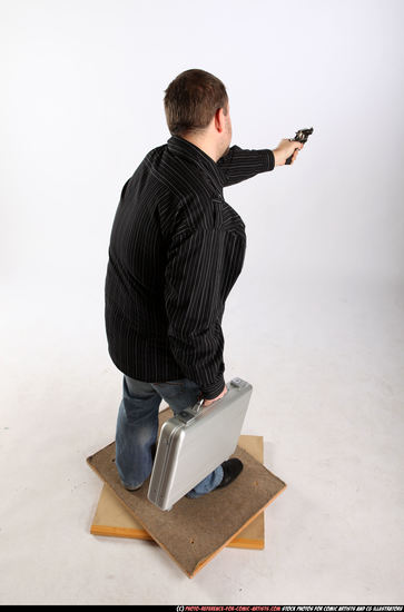 Man Adult Chubby White Fighting with gun Standing poses Casual