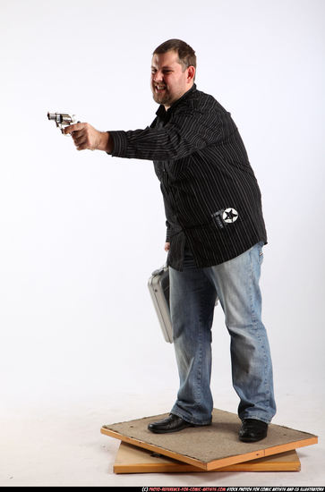 Man Adult Chubby White Fighting with gun Standing poses Casual