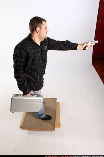 Man Adult Chubby White Fighting with gun Standing poses Casual