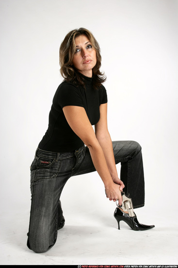 Woman Adult Athletic White Martial art Kneeling poses Casual