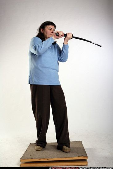 Woman Old Chubby White Martial art Standing poses Casual