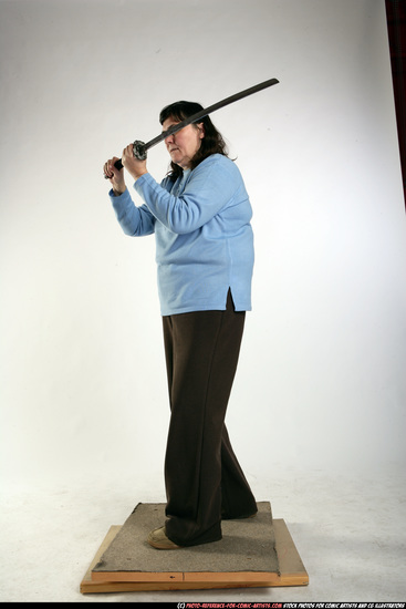 Woman Old Chubby White Martial art Standing poses Casual