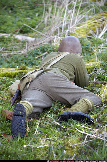 Man Adult Average White Fighting with rifle Laying poses Army