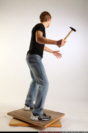 Man Young Athletic White Fighting with hammer Standing poses Sportswear