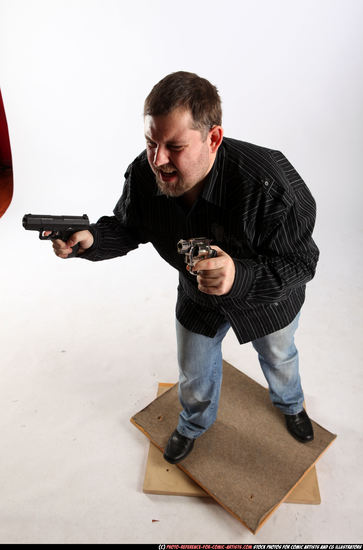 Man Adult Chubby White Fighting with gun Standing poses Casual