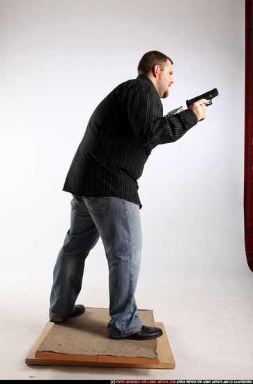 Man Adult Chubby White Fighting with gun Standing poses Casual