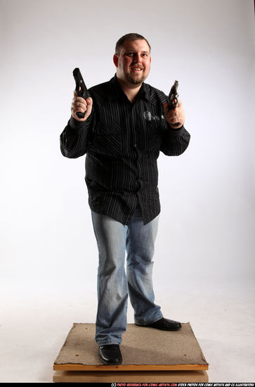 Man Adult Chubby White Fighting with gun Standing poses Casual