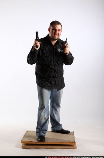 Man Adult Chubby White Fighting with gun Standing poses Casual