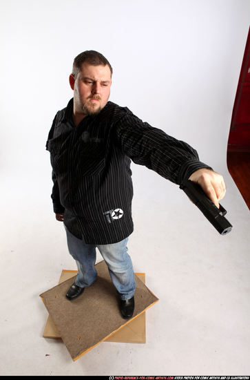 Man Adult Chubby White Fighting with gun Standing poses Casual