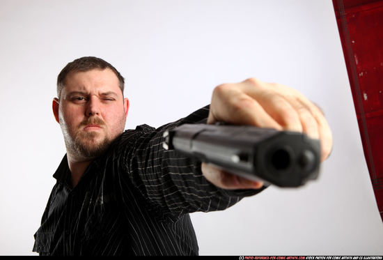 Man Adult Chubby White Fighting with gun Standing poses Casual