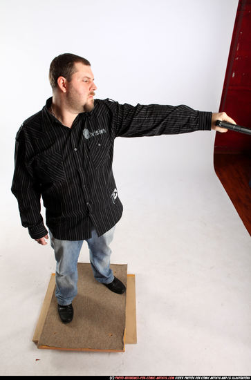 Man Adult Chubby White Fighting with gun Standing poses Casual