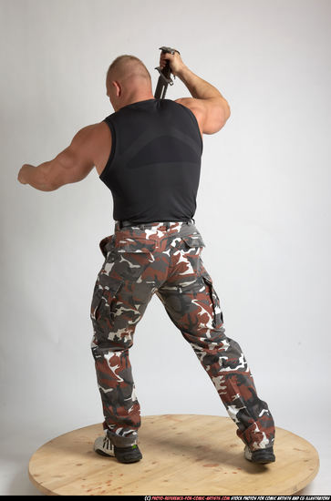 Man Adult Muscular White Fighting with knife Standing poses Army