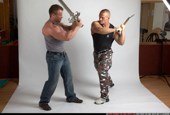 Adult Muscular White Fighting with sword Standing poses Casual Men