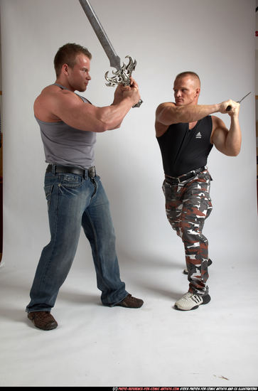 Adult Muscular White Fighting with sword Standing poses Casual Men