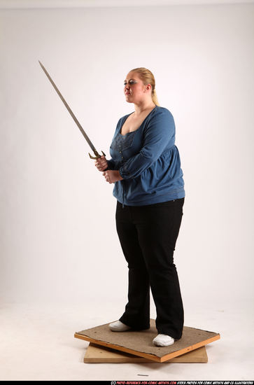 Woman Adult Chubby White Fighting with sword Standing poses Casual