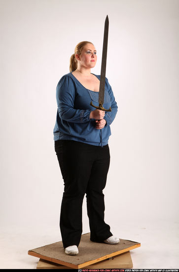 Woman Adult Chubby White Fighting with sword Standing poses Casual