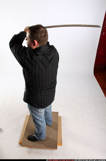 Man Adult Chubby White Fighting with sword Standing poses Casual