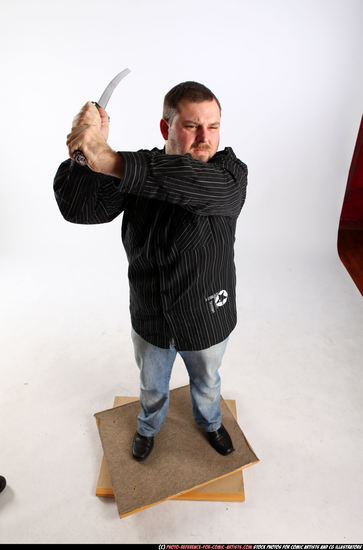 Man Adult Chubby White Fighting with sword Standing poses Casual