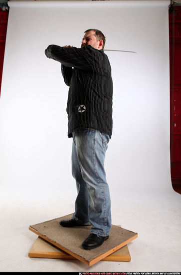 Man Adult Chubby White Fighting with sword Standing poses Casual