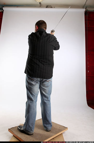 Man Adult Chubby White Fighting with sword Standing poses Casual