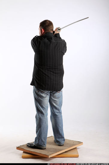 Man Adult Chubby White Fighting with sword Standing poses Casual