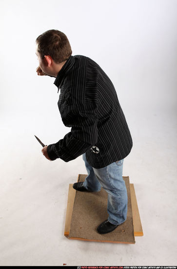 Man Adult Chubby White Fighting with knife Standing poses Casual