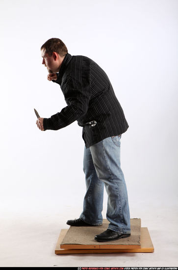 Man Adult Chubby White Fighting with knife Standing poses Casual