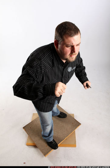 Man Adult Chubby White Fighting with knife Standing poses Casual