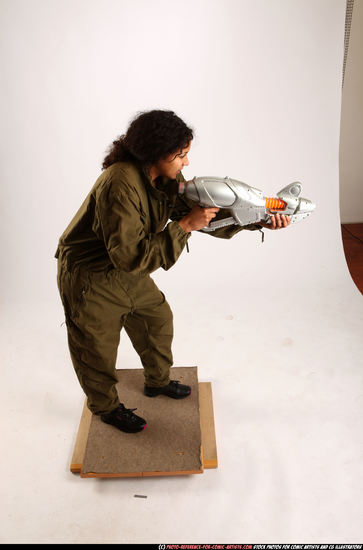 Woman Young Athletic Black Fighting with submachine gun Standing poses Army