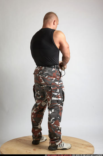 Man Adult Muscular White Fighting with knife Standing poses Army