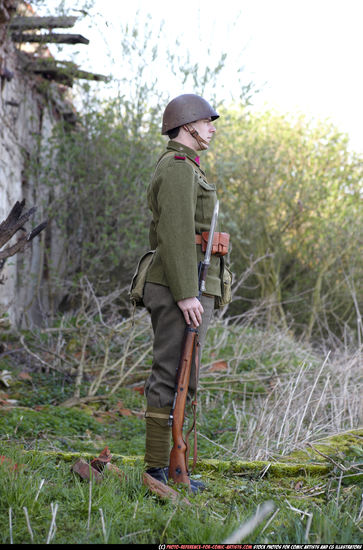 Man Adult Average White Fighting with rifle Standing poses Army