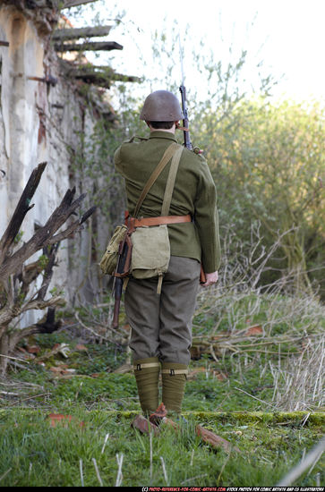 Man Adult Average White Fighting with rifle Standing poses Army